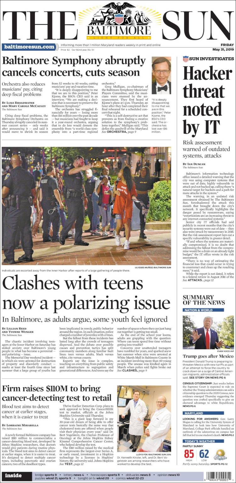 Portada de The Baltimore Sun (USA)