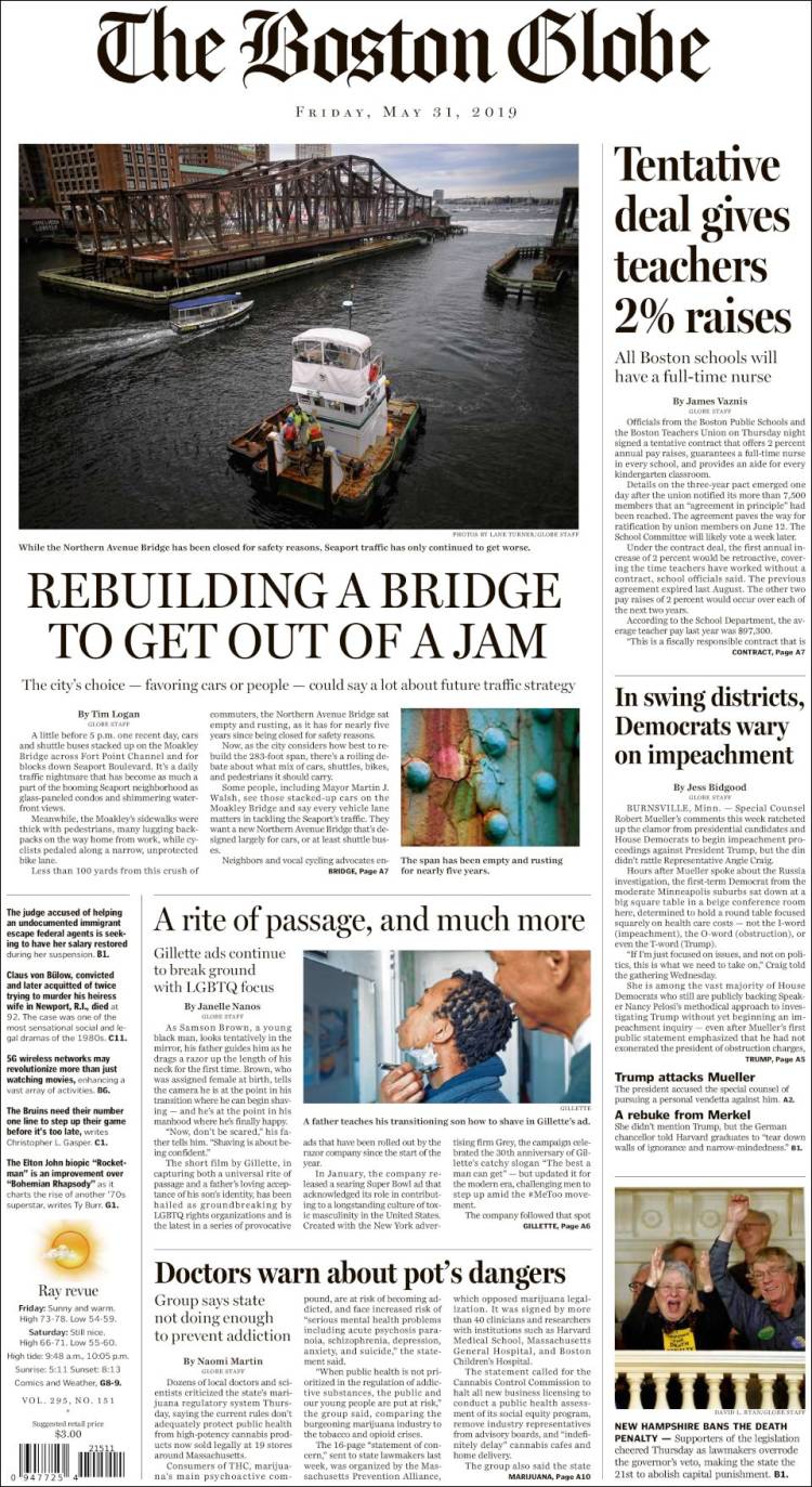 Portada de Boston Globe (USA)