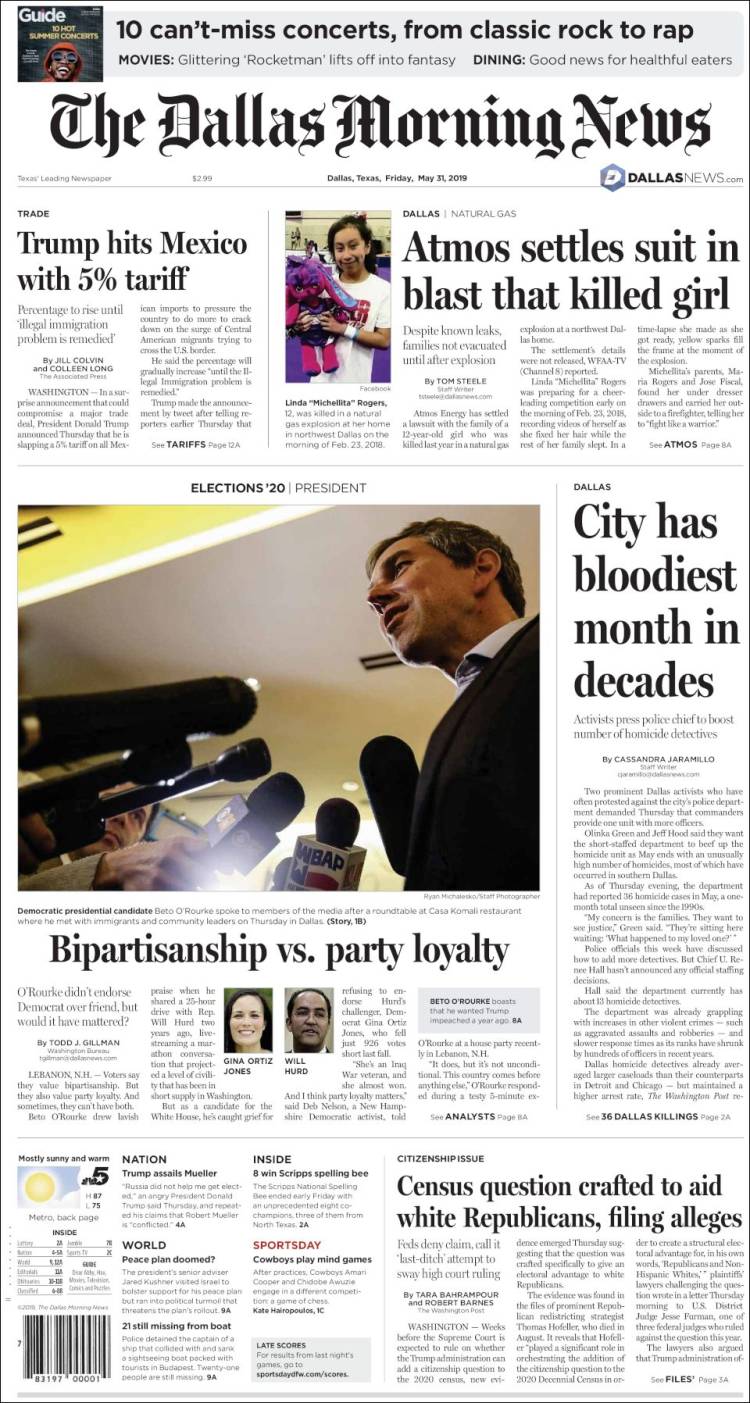 Portada de Dallas Morning News (USA)