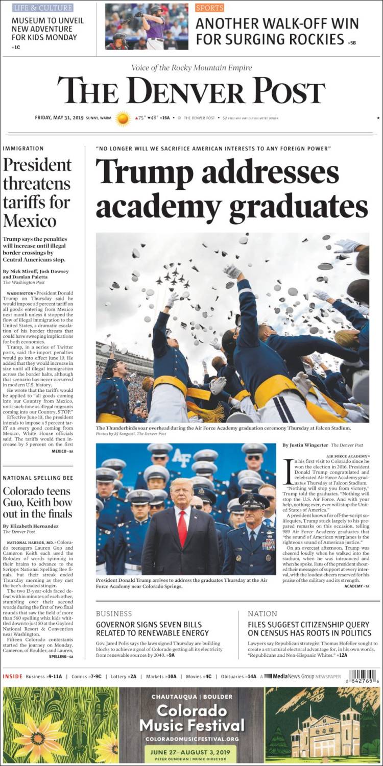 Portada de The Denver Post (USA)