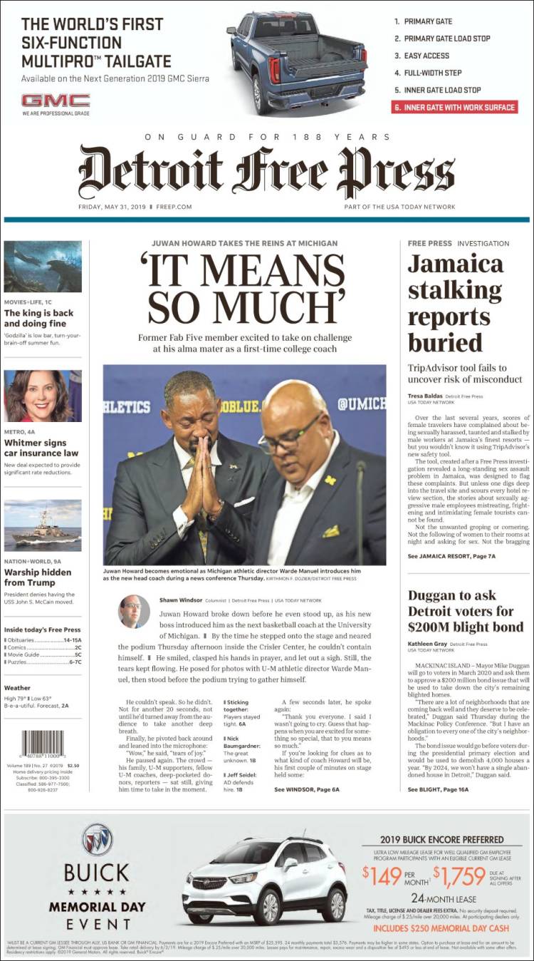 Portada de Detroit Free Press (USA)