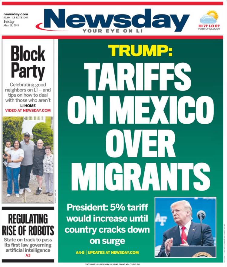 Portada de Newsday (USA)