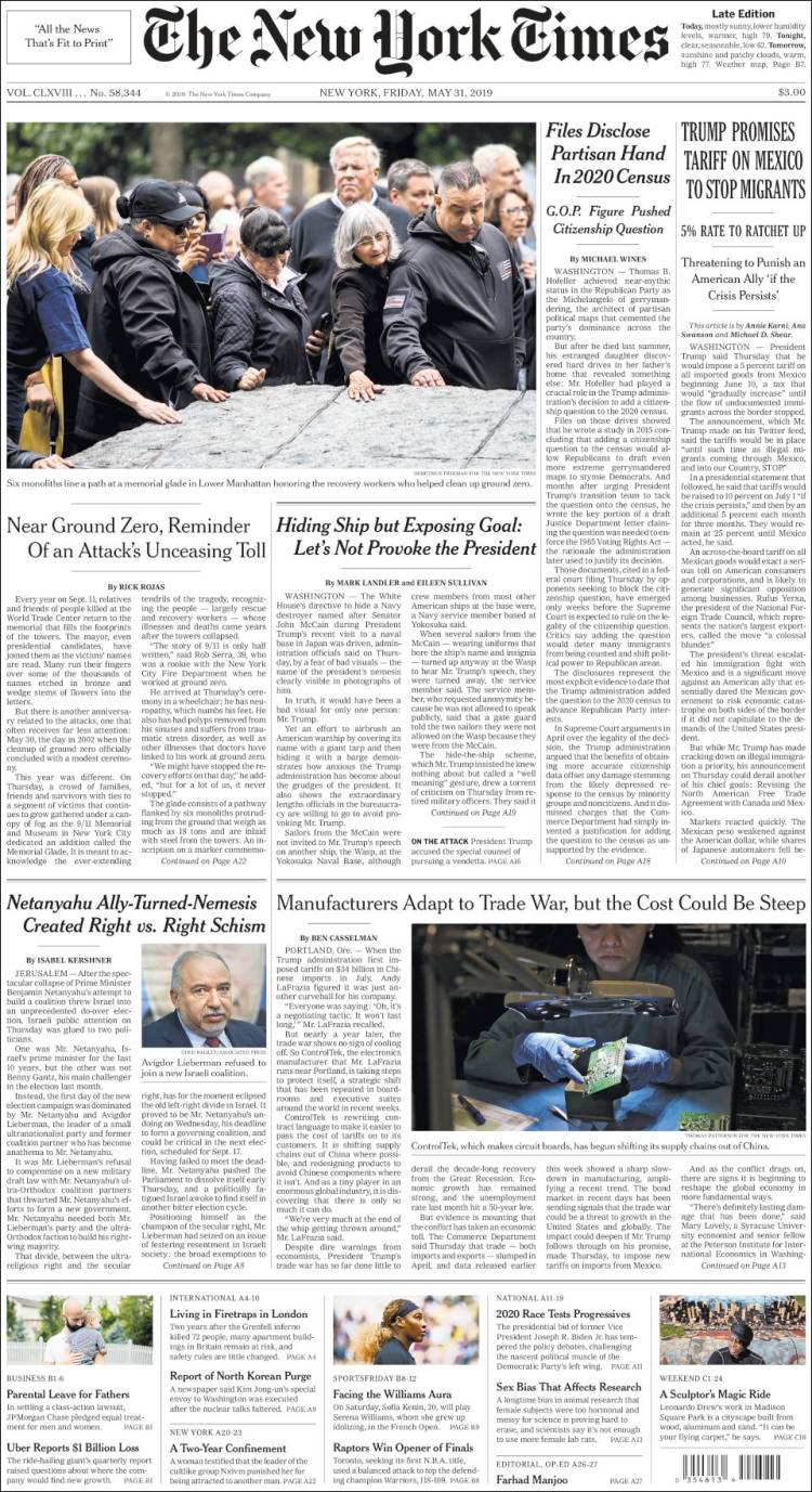 Portada de New York Times (USA)