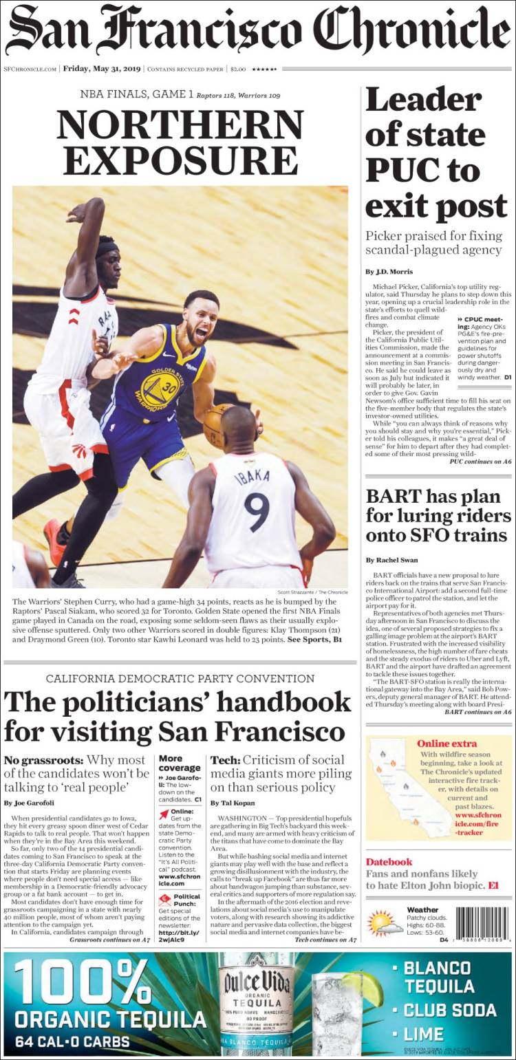 Portada de San Francisco Chronicle (USA)