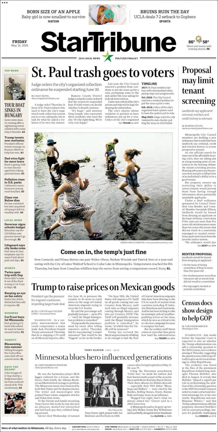 Portada de Star Tribune (USA)