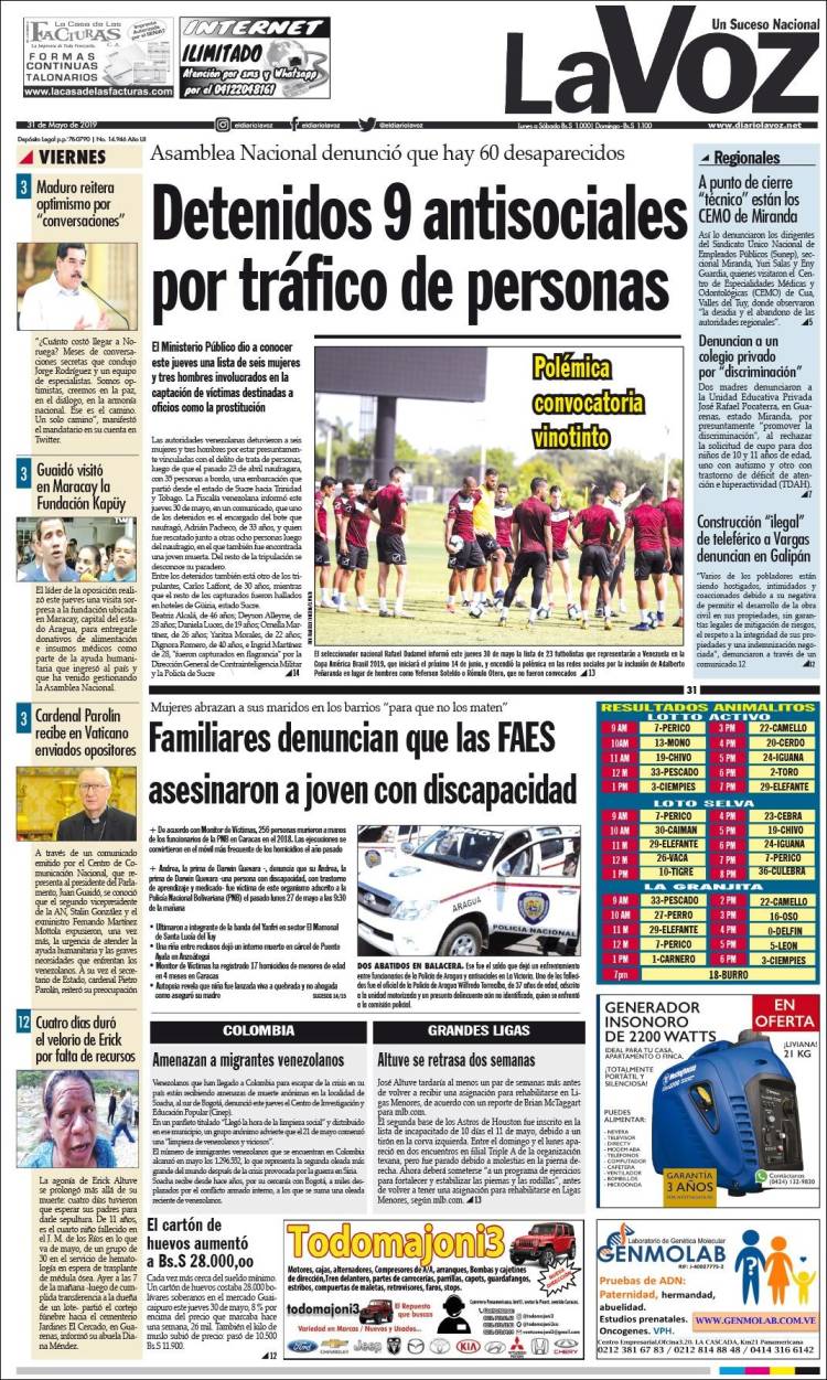 Portada de Diario La Voz (Venezuela)