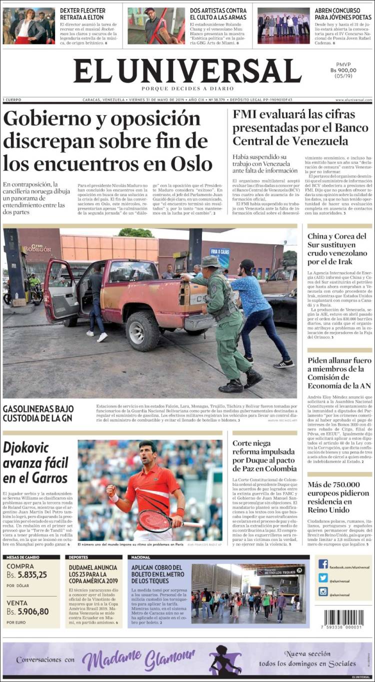 Portada de Universal (Venezuela)