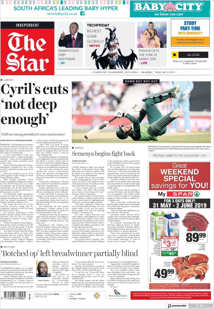 Portada de The Star (Sud&aacute;frica)