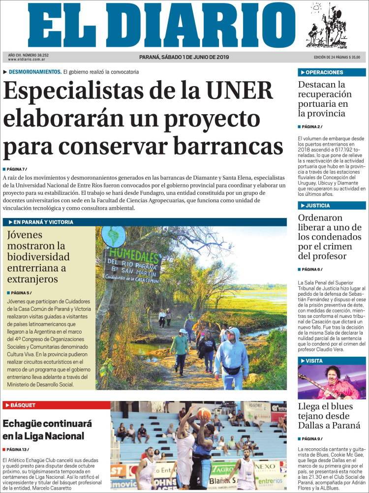 Portada de El Diario de Paraná (Argentina)