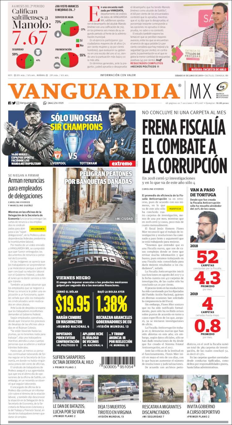 Portada de Vanguardia (M&eacute;xico)