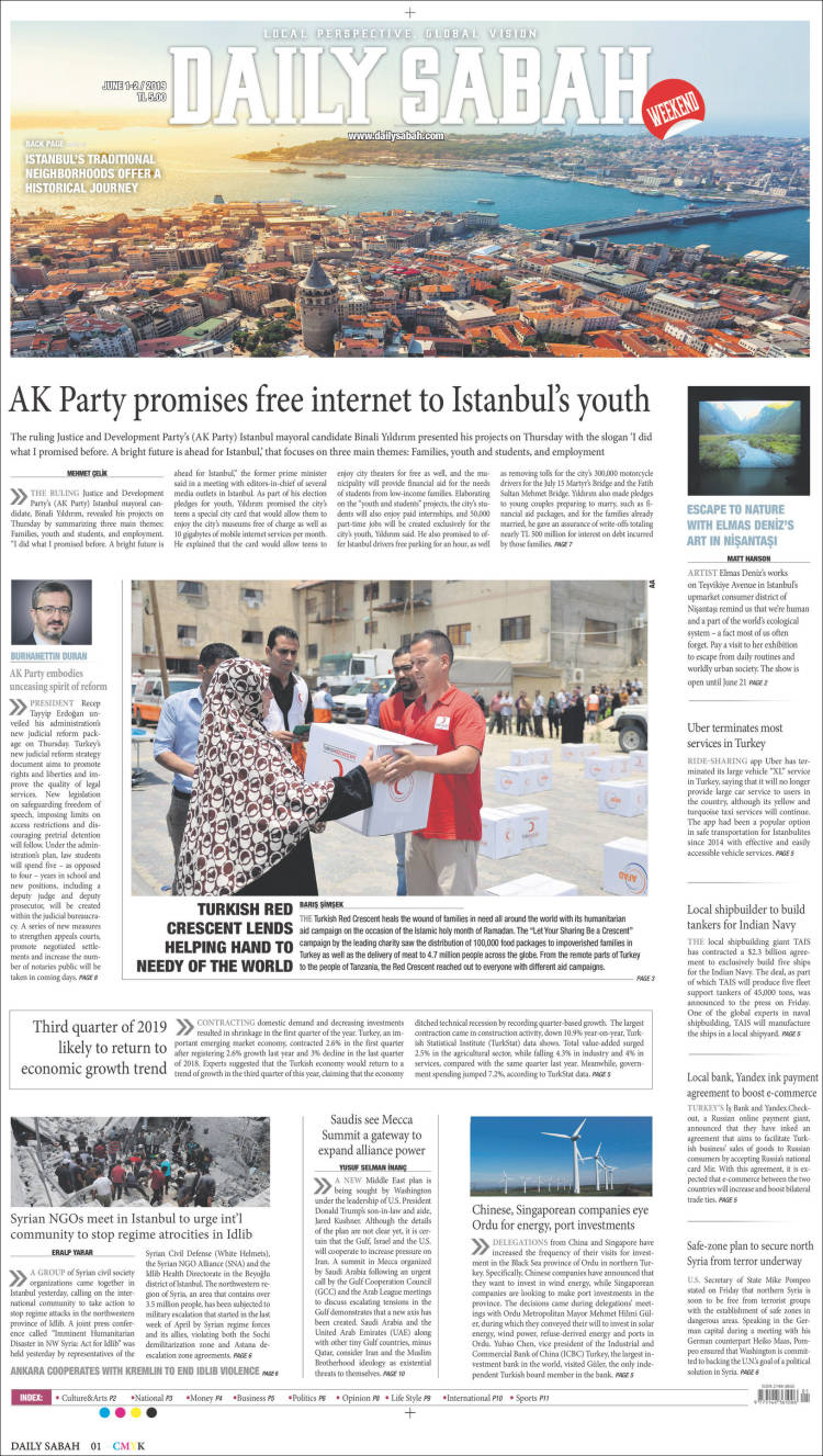 Portada de Daily Sabah (Turquía)