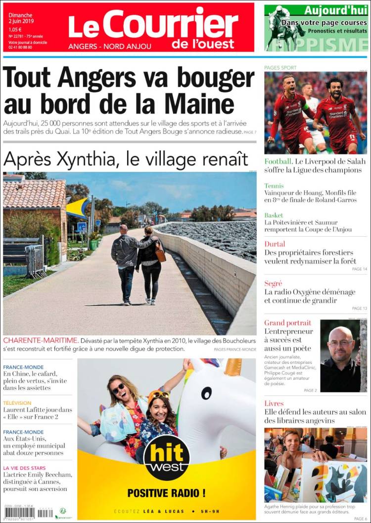 Portada de Le Courrier de l'Ouest (Francia)