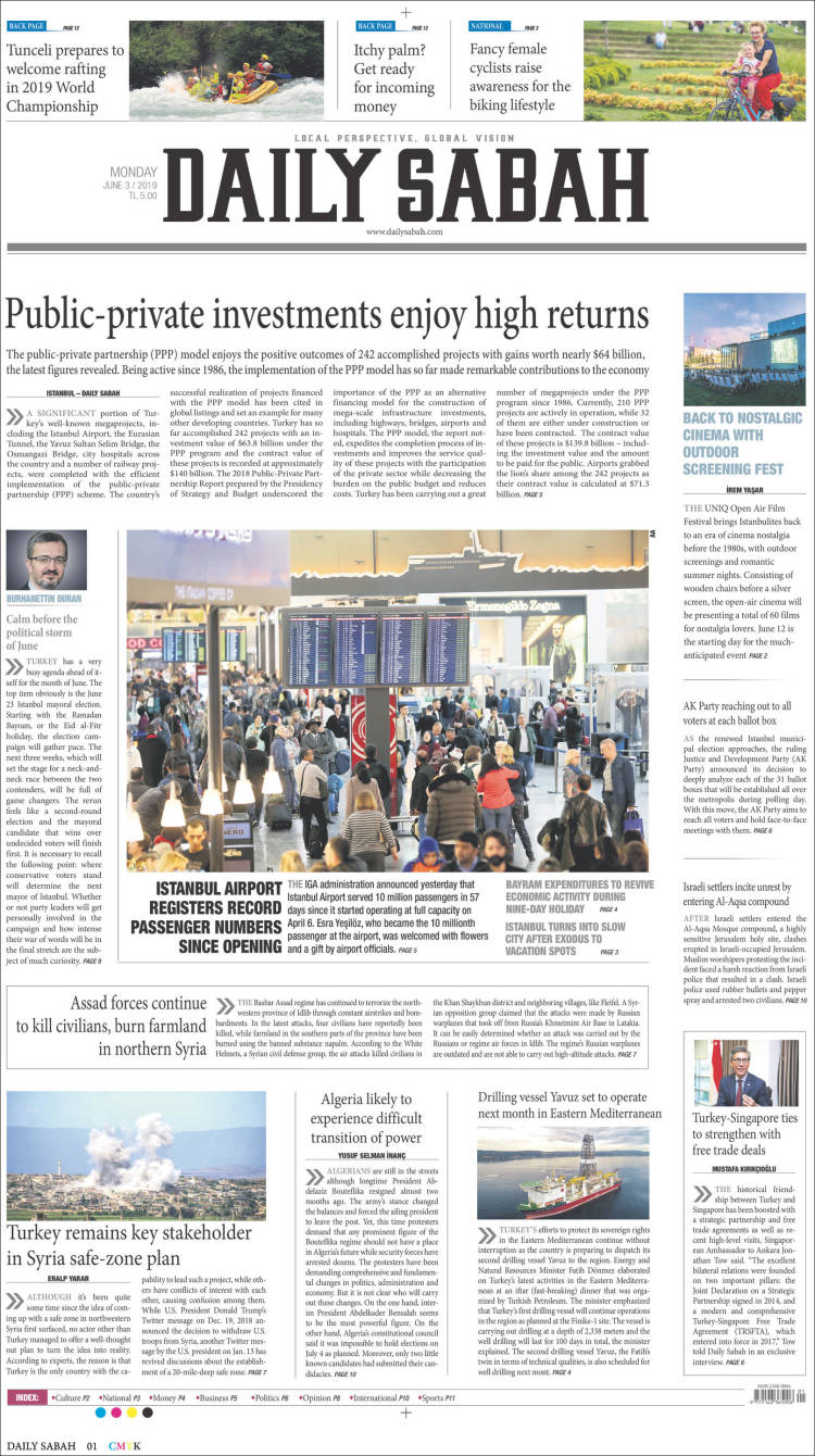 Portada de Daily Sabah (Turqu&iacute;a)