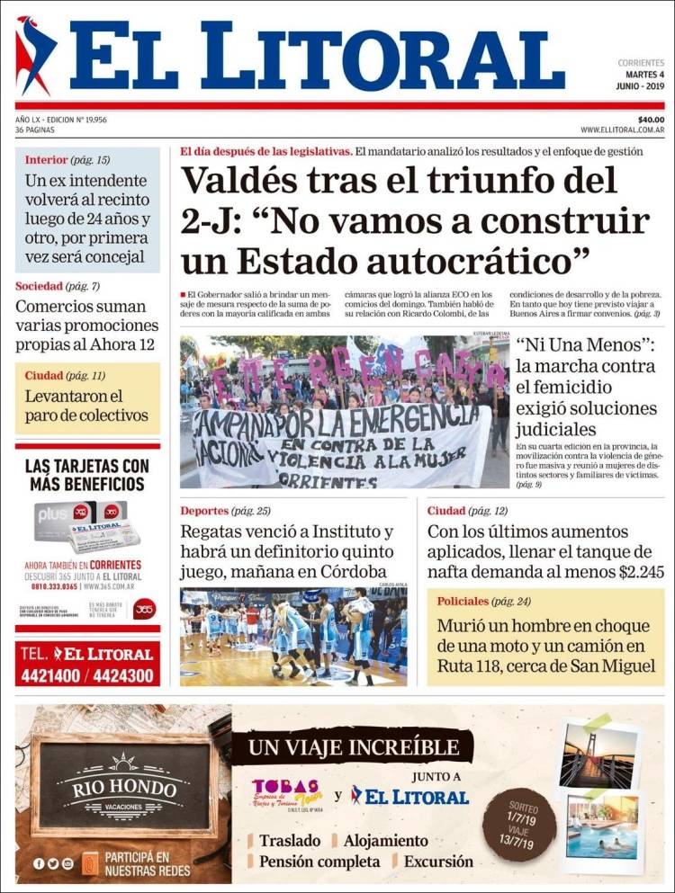 Portada de El Litoral Corrientes (Argentina)