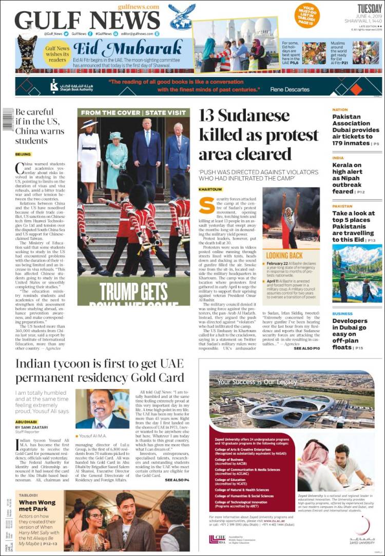 Portada de Gulf News (Asia-Pacífico)