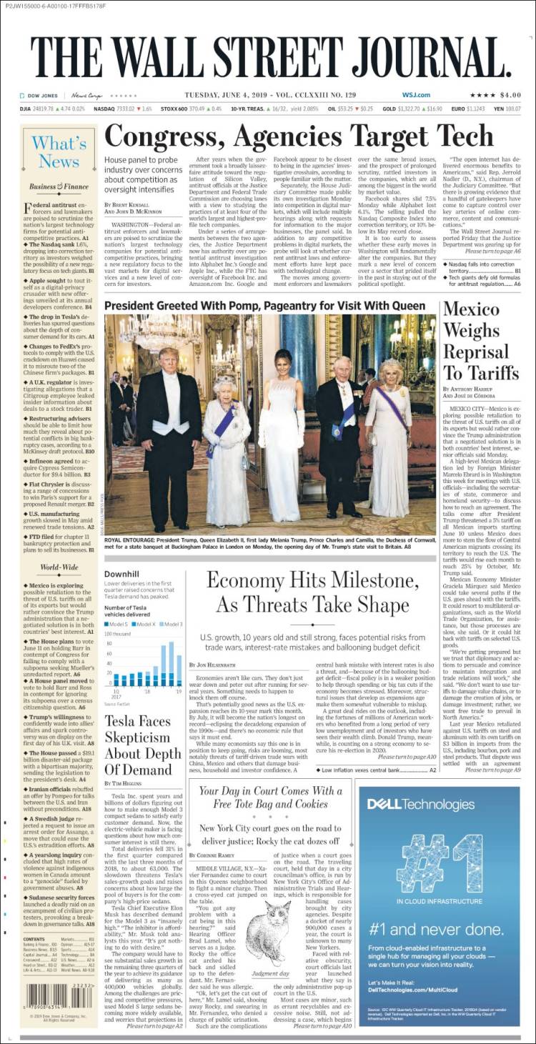 Portada de Wall Street Journal (États-Unis)