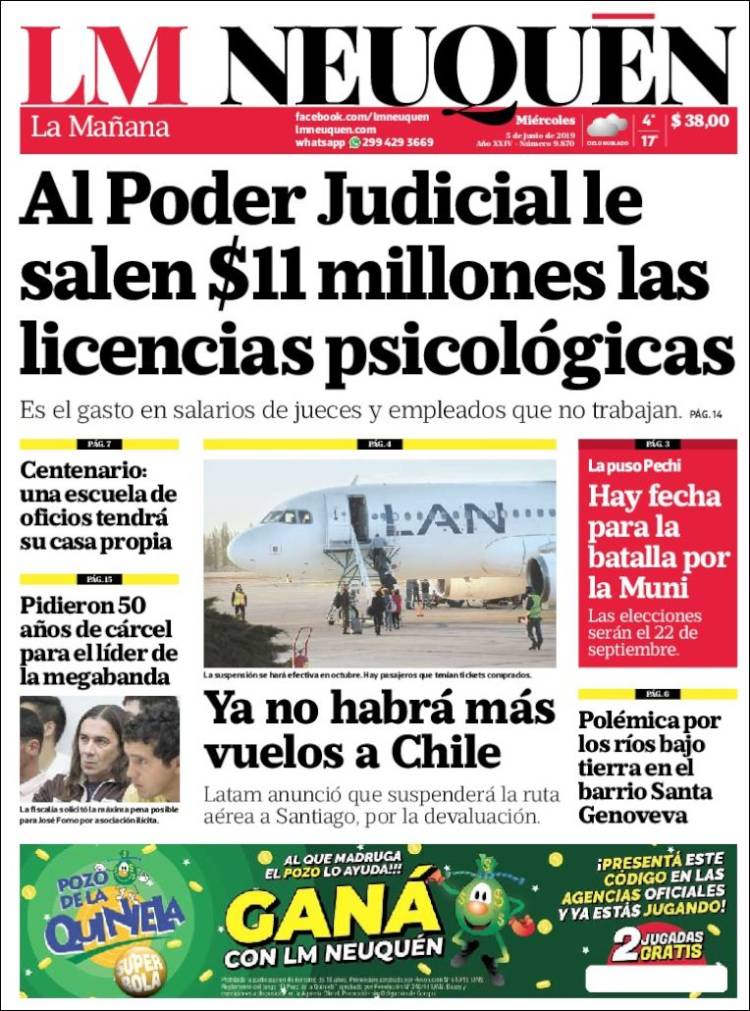 Portada de La Mañanade Neuquén (Argentina)