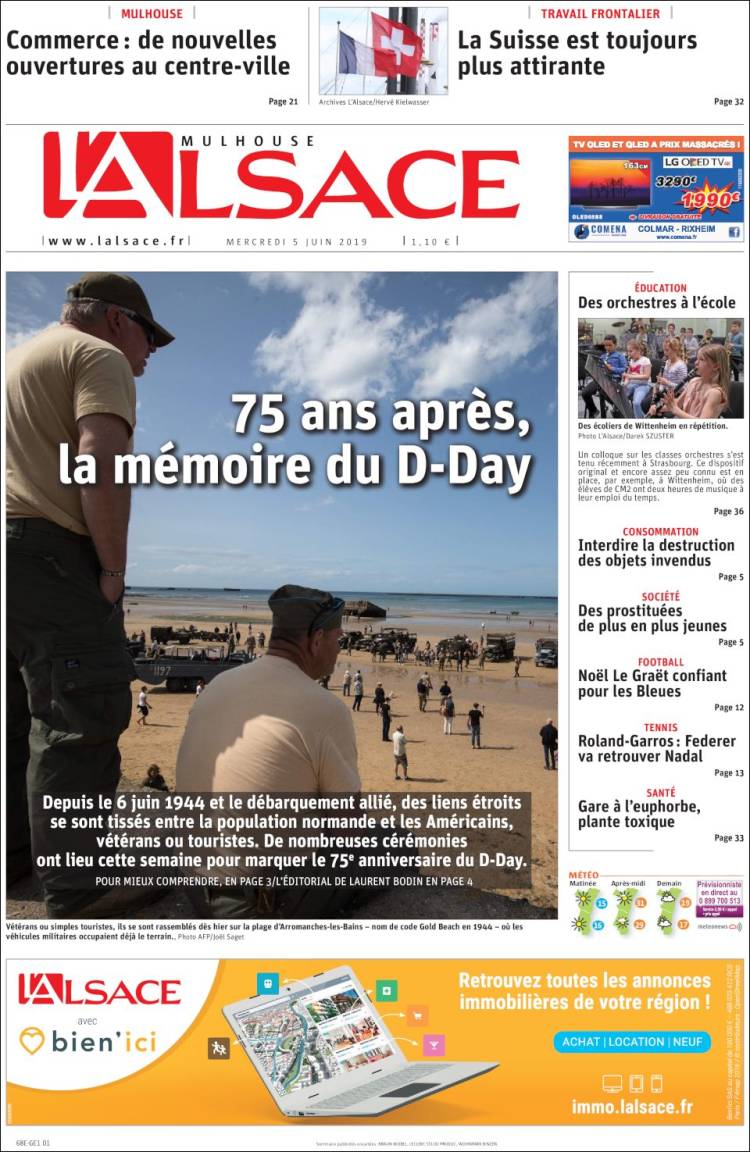 Portada de Journal L'Alsace (Francia)