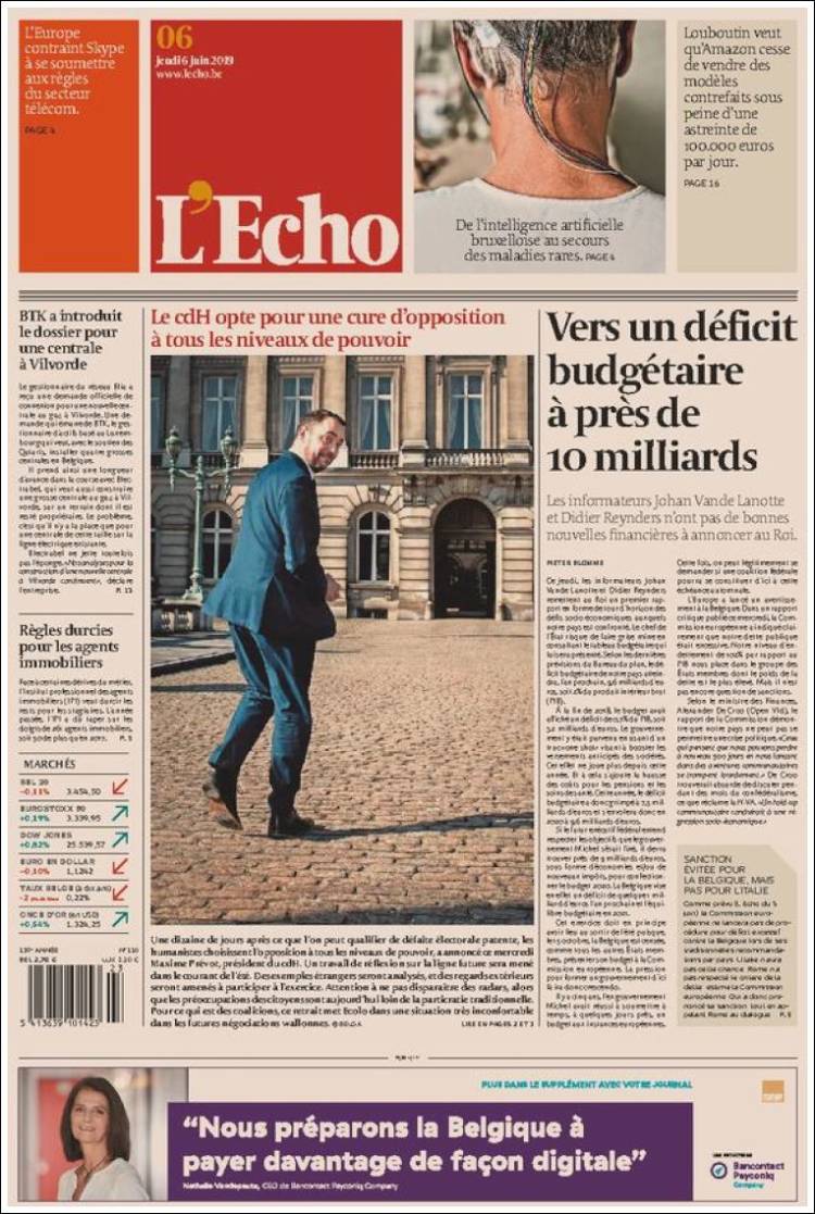 Portada de L'Echo (B&eacute;lgica)