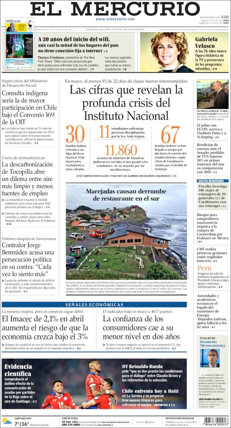Portada de El Mercurio (Chile)
