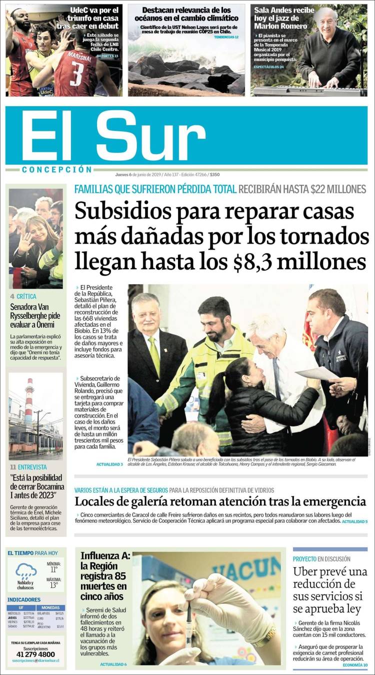 Portada de El Sur (Chile)