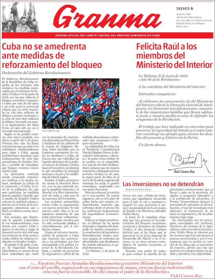 Portada de Granma (Cuba)