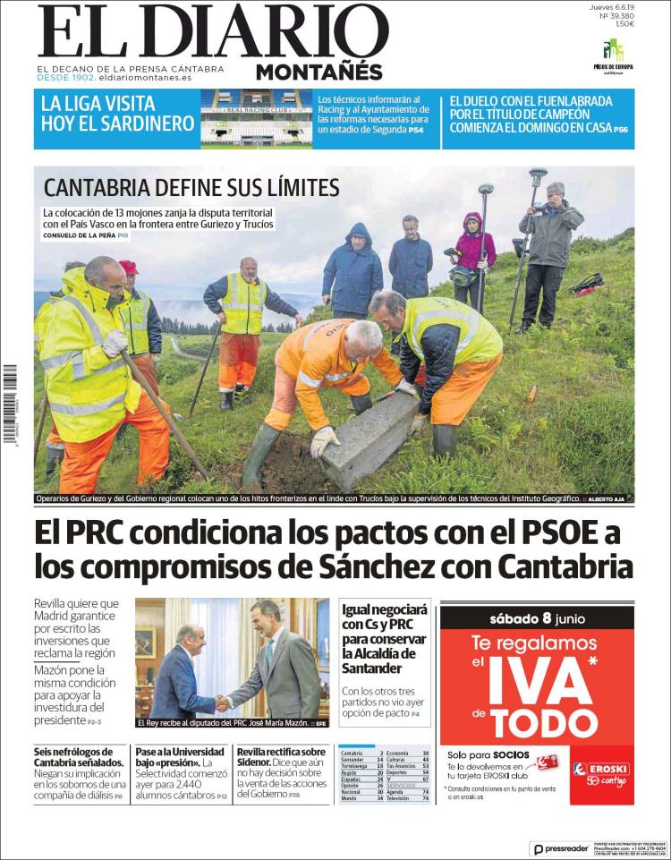 Portada de El Diario Montañés (España)