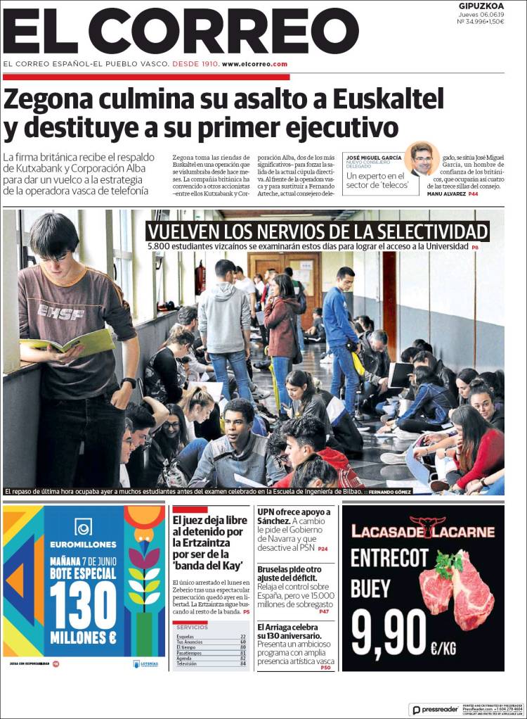 Portada de El Correo - Guipuzcoa (España)