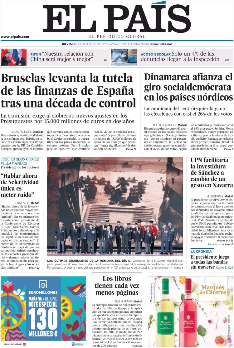 Portada de El País (España)