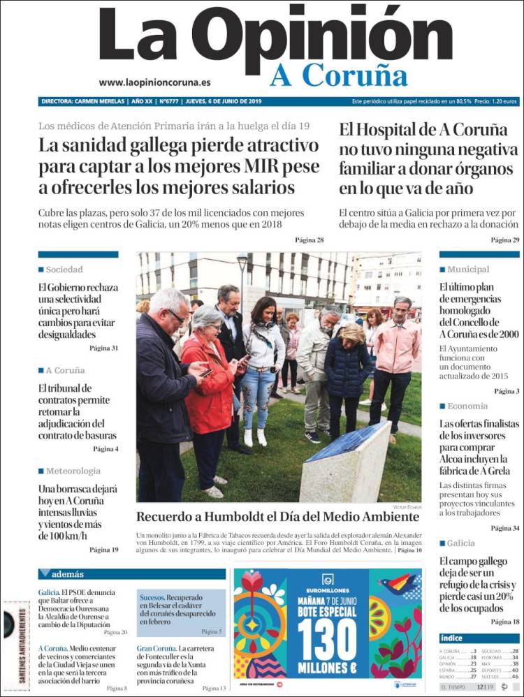 Portada de La Opinión de A Coruña (España)