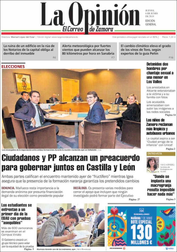Portada de La Opinión - El Correo de Zamora (España)