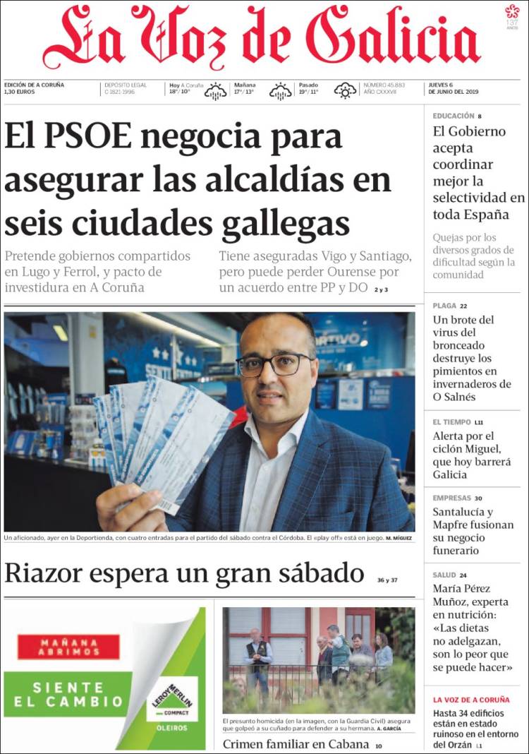 Portada de La Voz de Galicia (España)