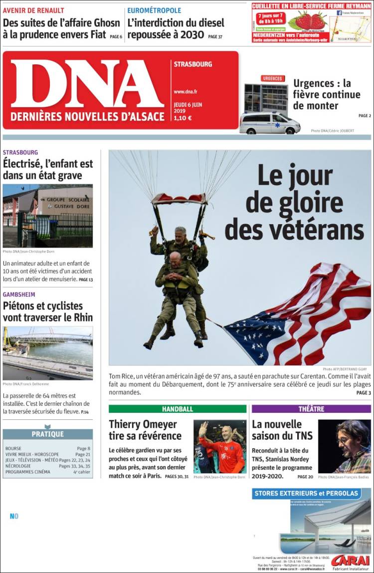 Portada de Les Dernières Nouvelles d'Alsace (Francia)