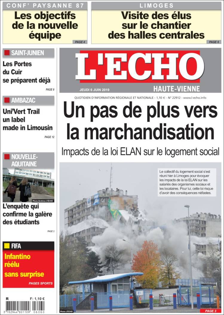 Portada de L'Echo de la Haute-Vienne (Francia)