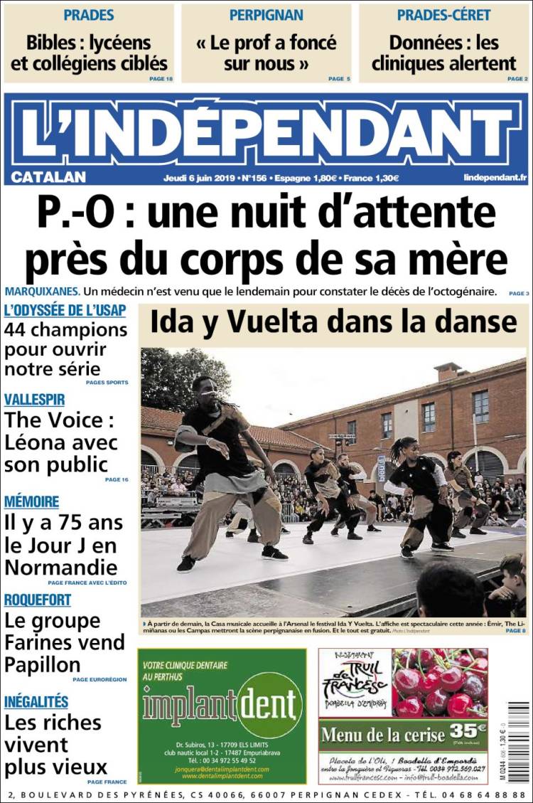 Portada de Le Indépendant (Francia)
