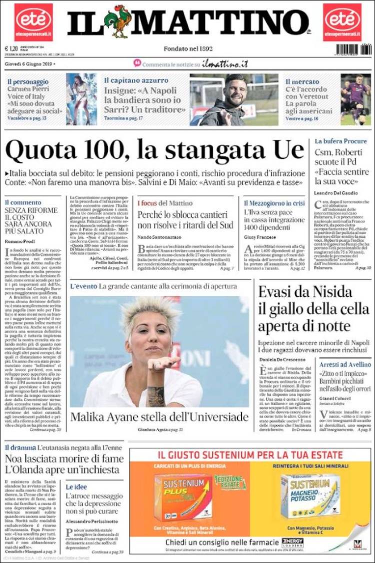Portada de Il Mattino (Italia)