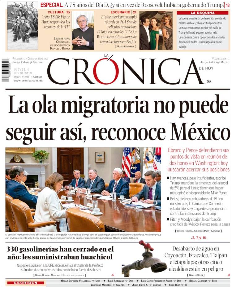 Portada de La Crónica de Hoy (M&eacute;xico)