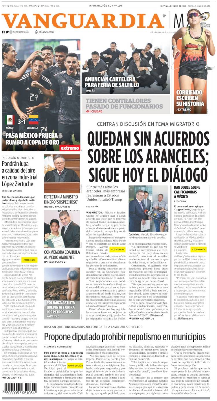 Portada de Vanguardia (M&eacute;xico)