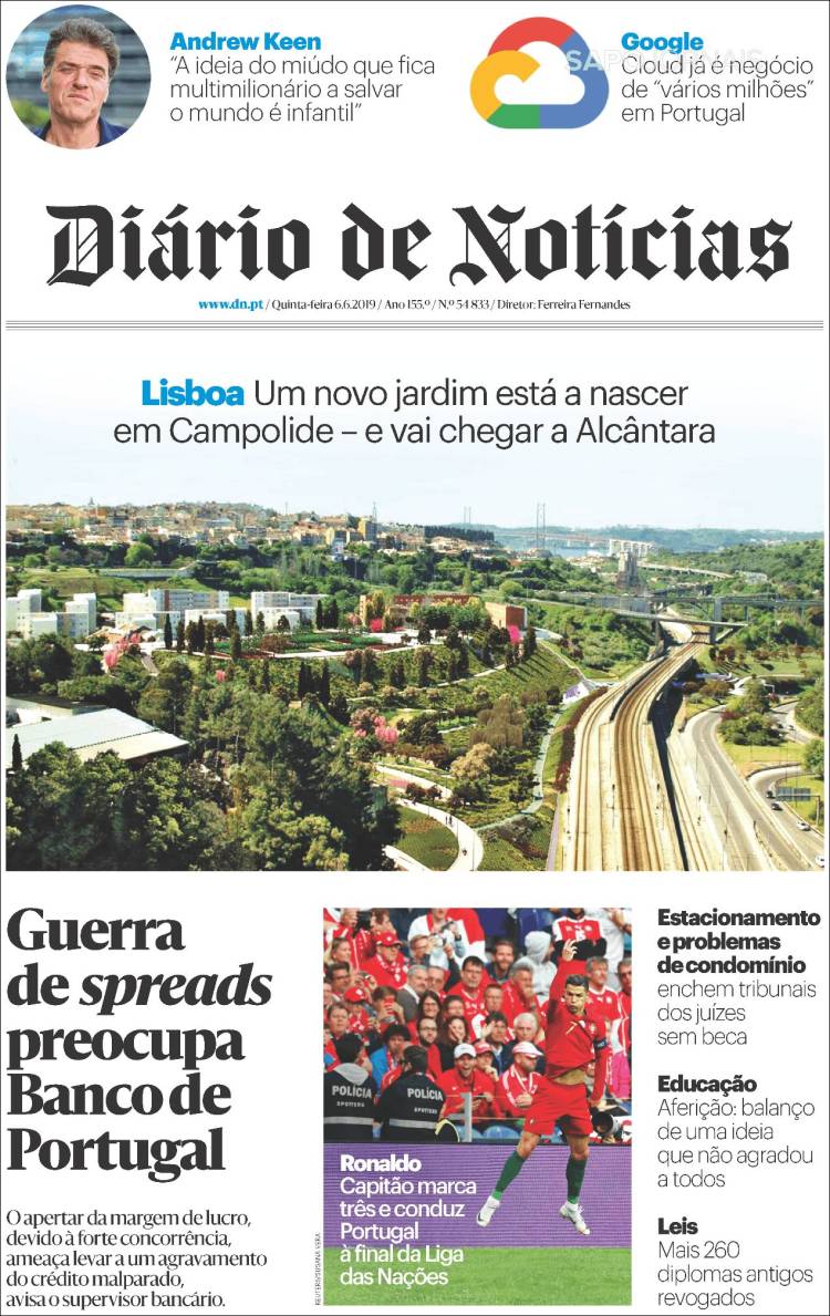 Portada de Diário de Noticias (Portugal)