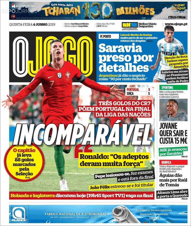 Portada de O Jogo (Portugal)