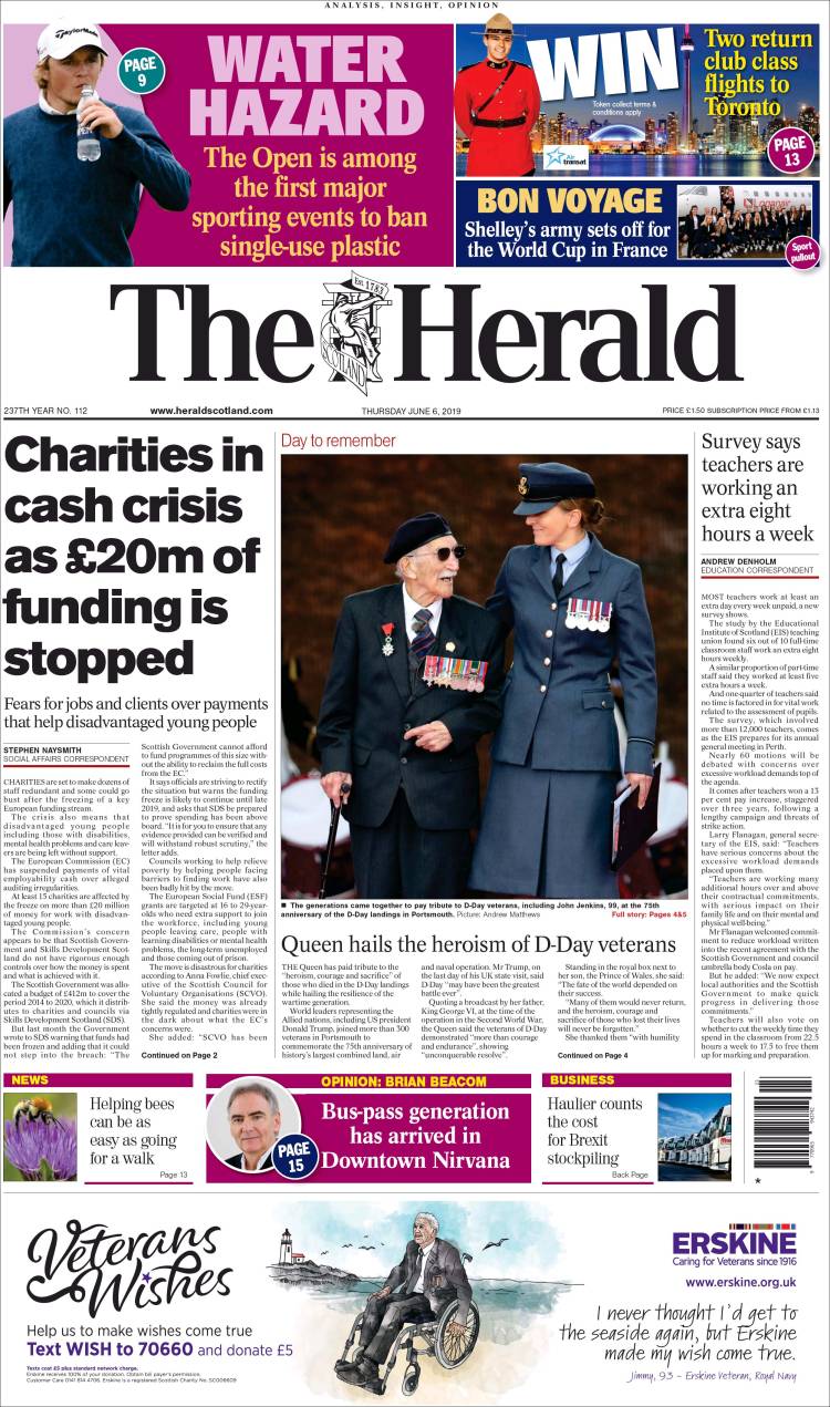 Portada de The Herald (Reino Unido)