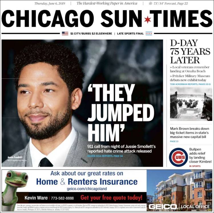 Portada de Chicago Sun-Times (USA)