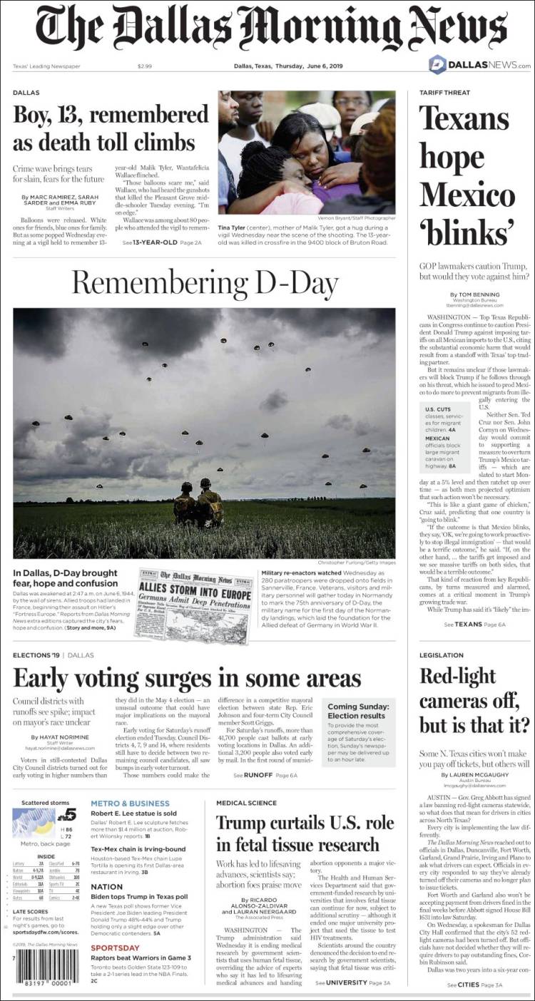 Portada de Dallas Morning News (USA)