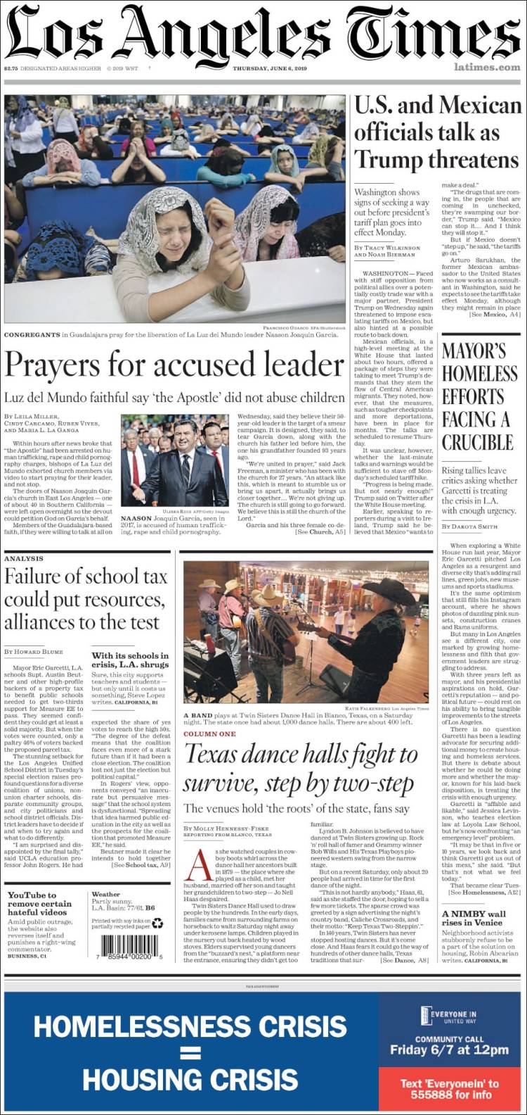 Portada de Los Angeles Times (USA)