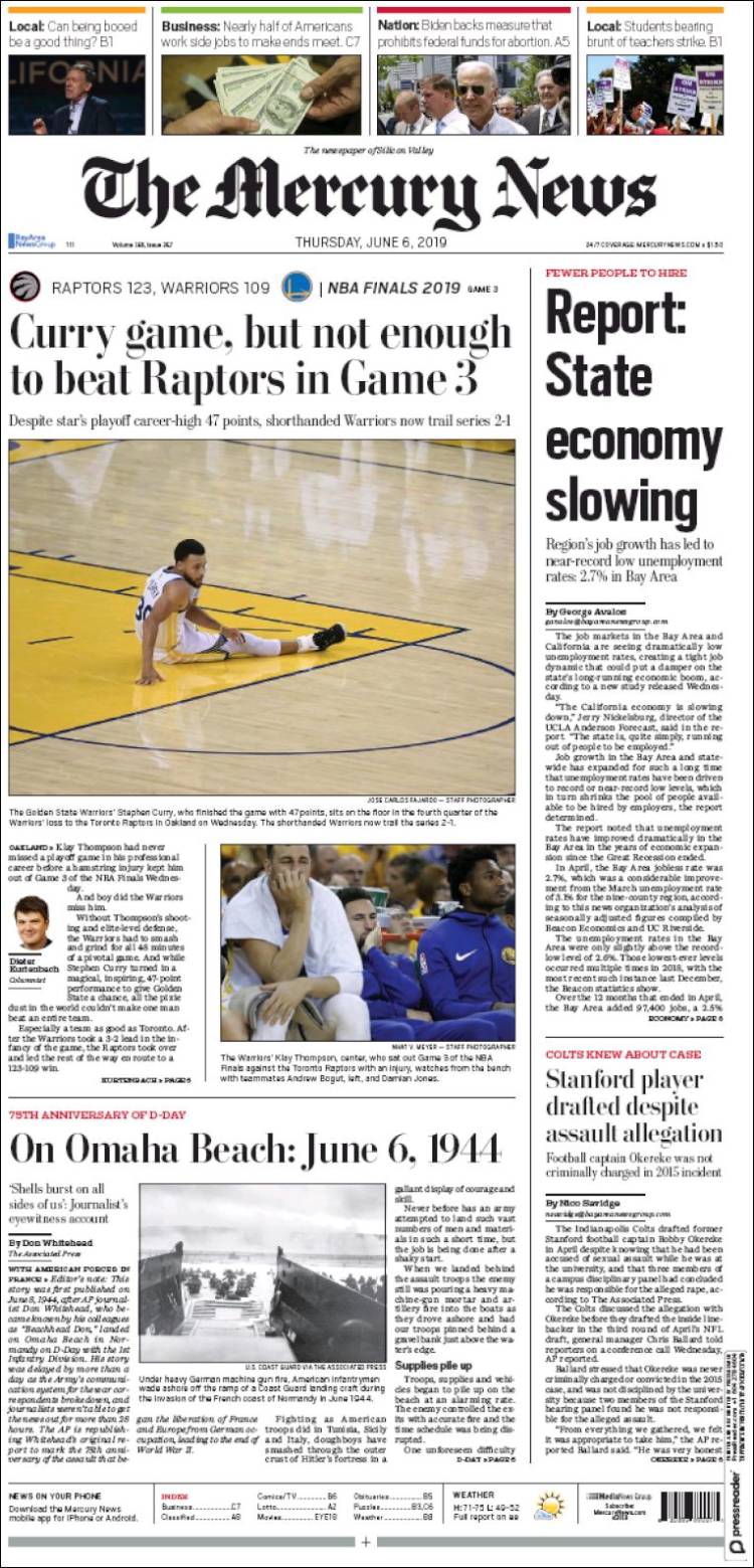 Portada de San Jose Mercury News (USA)