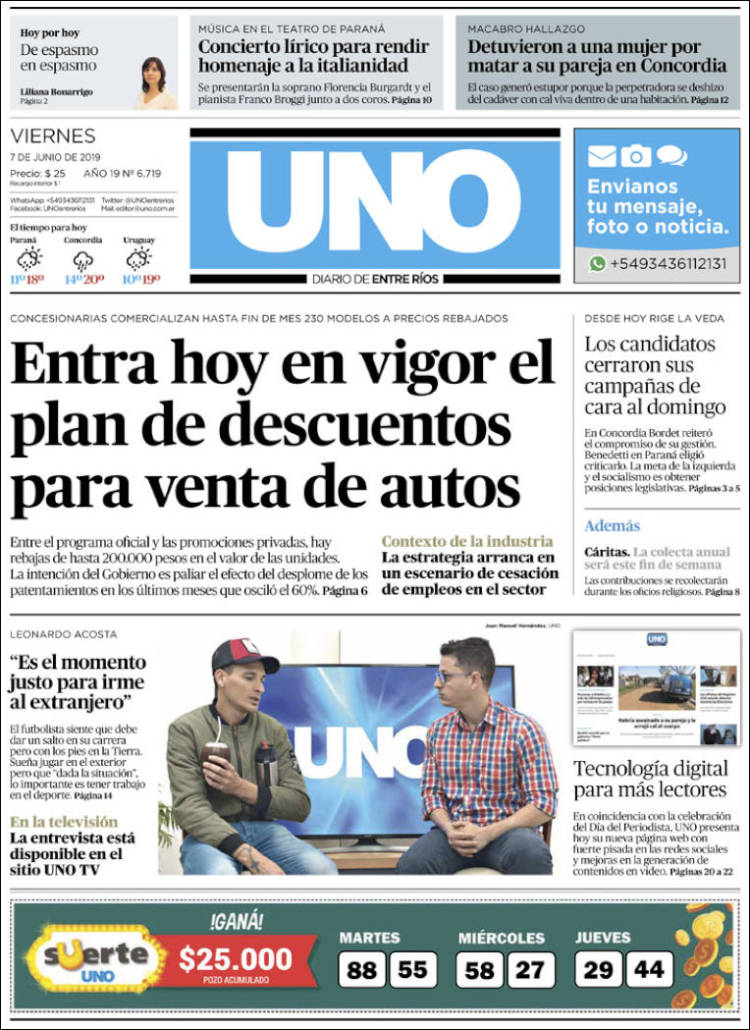 Portada de Diario Uno de Entre Ríos (Argentine)
