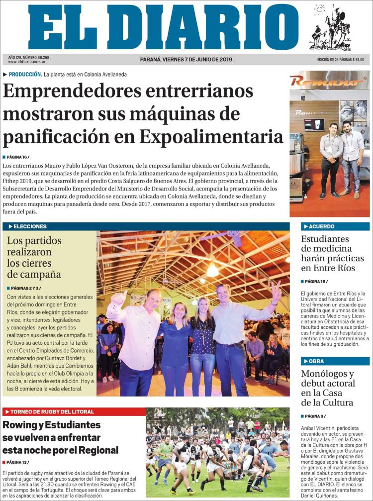 Portada de El Diario de Paraná (Argentine)