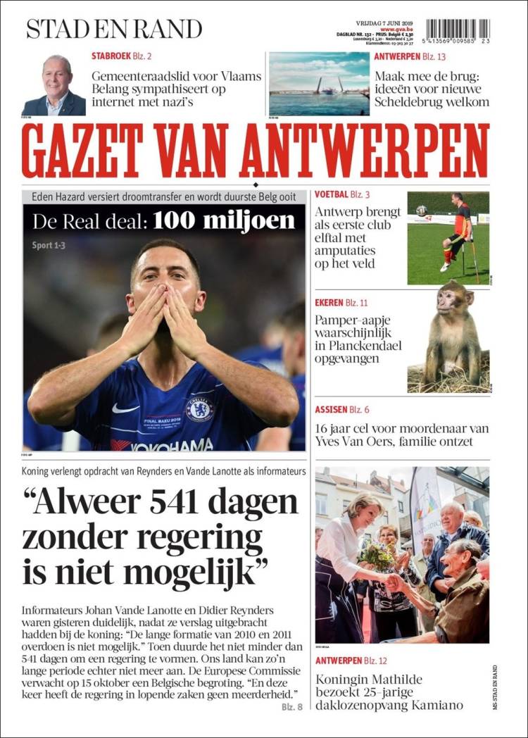 Portada de Gazet van Antwerpen (Belgique)