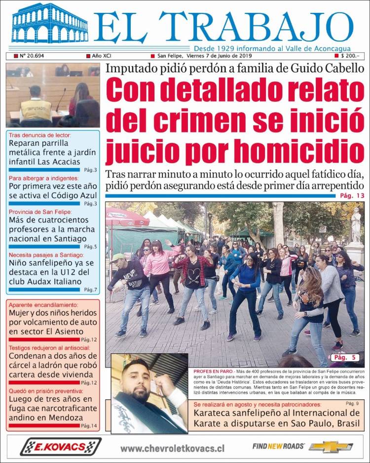 Portada de El Trabajo (Chili)