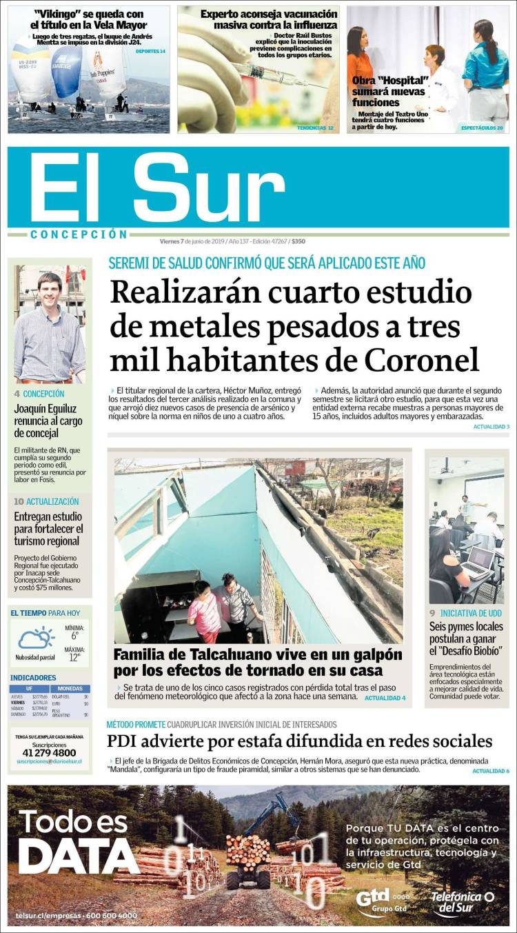 Portada de El Sur (Chili)